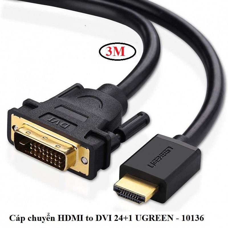 Cáp HDMI To DVI ( 24+1 ) dài 3m chính hãng Ugreen 10136