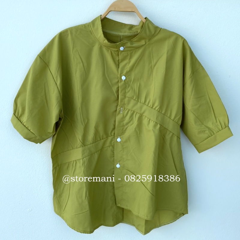 Áo sơ mi babydoll form rộng áo sơ mi kiểu nữ vạt lệch dáng rộng giấu bụng màu trắng vàng cốm mặc đi chơi làm đều đẹp