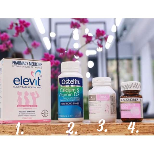 COMBO BẦU ÚC - BỘ TỨ VITAMIN ÚC DÀNH CHO BÀ BẦU DATE 2024 (Elevit bầu, Canxi bầu, DHA bầu,sắt bầu)