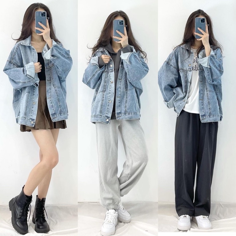 [Ảnh thật/Video]Áo khoác bò oversize phong cách ulzzang chất đẹp Áo khoác jean Quang Châu