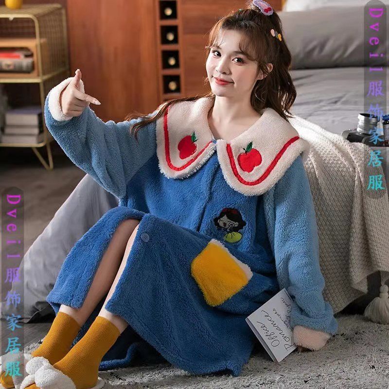 Áo Choàng Ngủ Lông Cừu San Hô Dày Dài Họa Tiết Hoạt Hình Thời Trang Thu Đông Cho Nữ | BigBuy360 - bigbuy360.vn