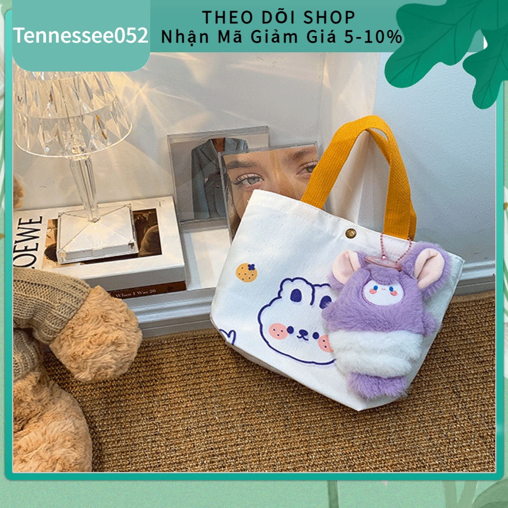 Túi vải canvas tote xách tay một vai di động sức chứa lớn mua sắm quà tặng sinh viên hoạt hình dễ thương