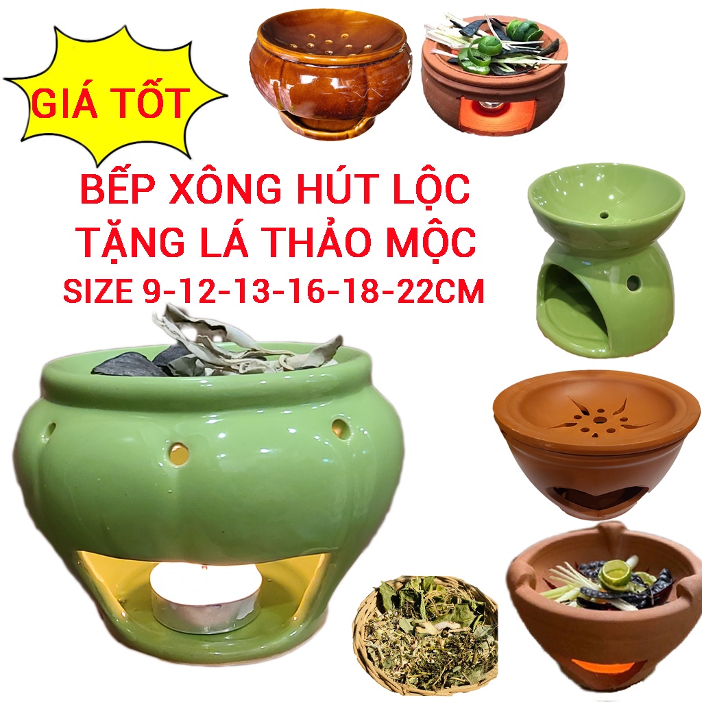 Bếp xông đốt bồ kết chanh sả và thảo mộc mini men gốm dễ thương