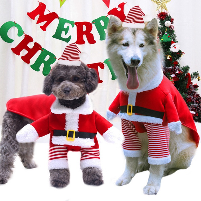 S-7XL Christmas Pet Costumes Funny Santa Claus Clothes For Big Dogs Xmas New Year Pet Cat Clothing W