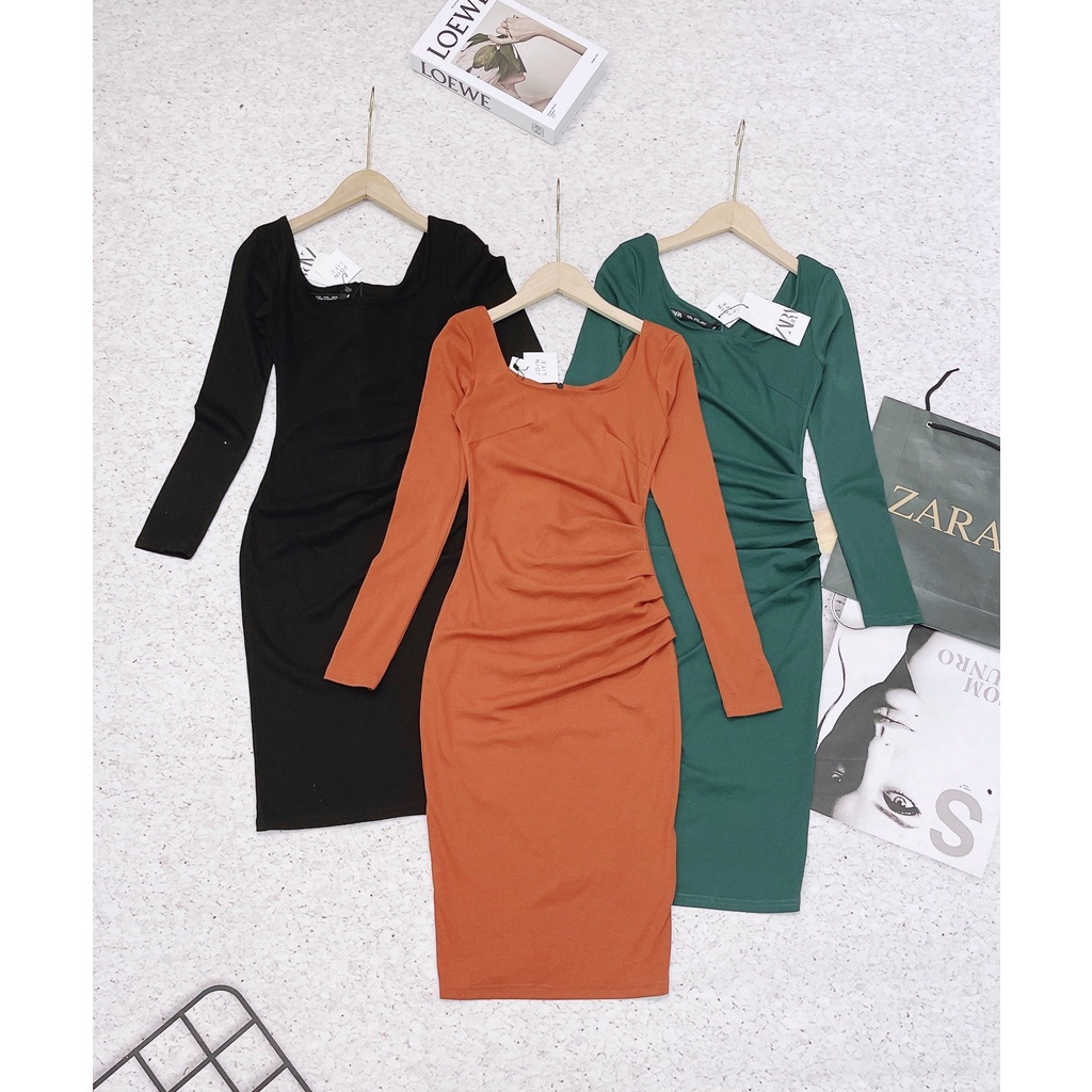 VÁY DÚM EO CỔ VUÔNG LEN ZIP