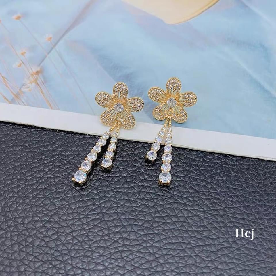 Bông tai hoa đính đá thời trang chuẩn bạc ta - Kho sỉ bạc Nhất Linh