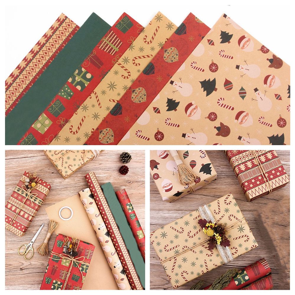 Giấy Kraft Gói Quà Giáng Sinh Thủ Công Tái Chế Được Hình Ông Già Noel/Người Tuyết