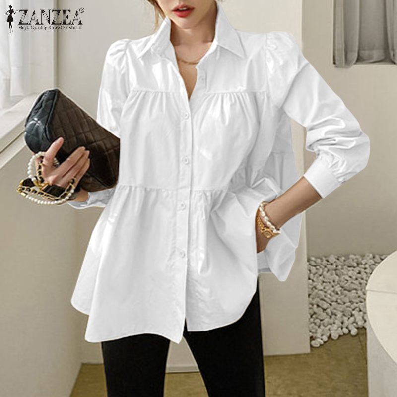 Áo kiểu công sở ZANZEA tay dài cổ áo lật xuống phối nút gài xuống cho nữ