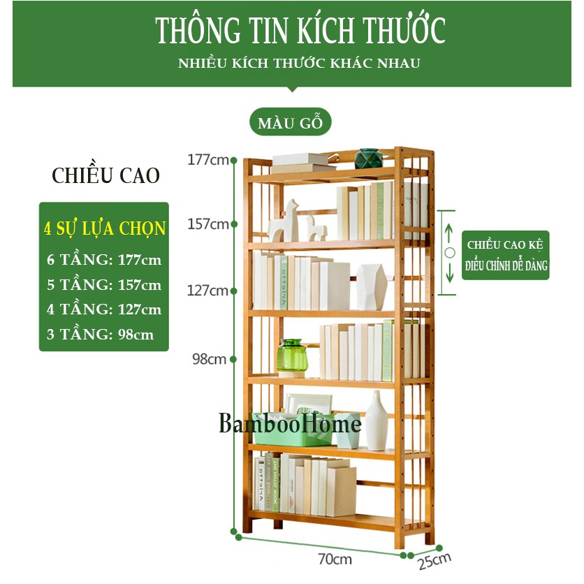 Kệ giá sách đa năng 3 4 5 6 tầng gỗ tre tự nhiên tủ sách cho bé học sinh và người lớn để phòng ngủ phòng khách văn phòng