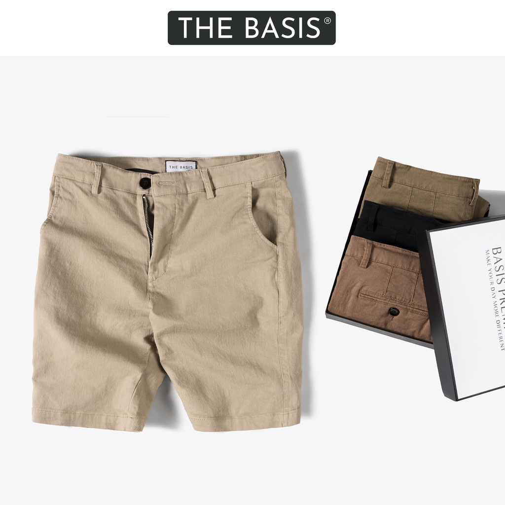 Quần short kaki nam THE BASIS, chât liệu kaki jean co giãn, form regular ôm vừa vặn QK05