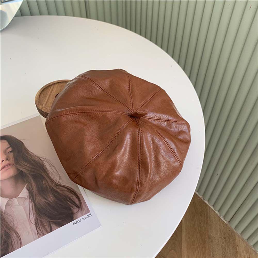 Mũ Beret Da PU Phong Cách Retro Thu Đông Cho Nữ