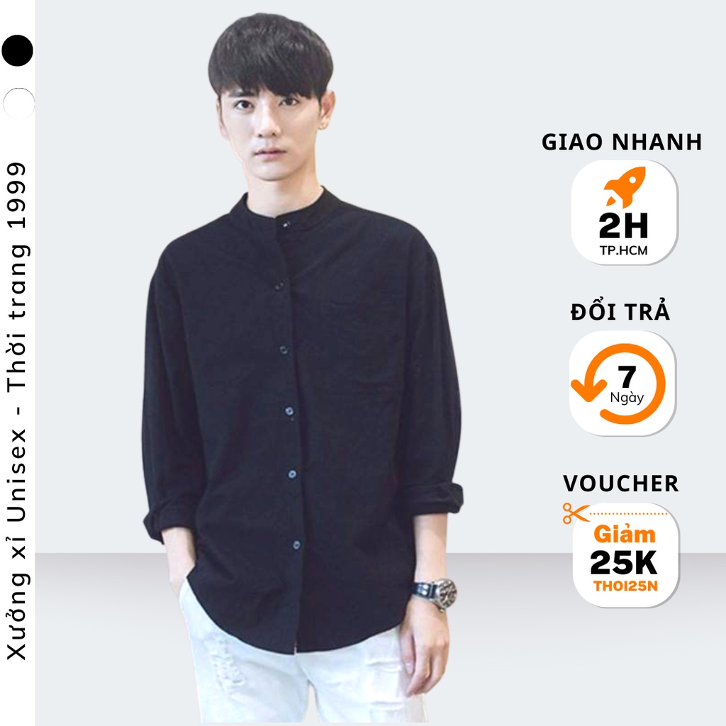 Áo sơ mi cổ tàu VẢI THÁI BỀN ĐẸP Chống nhăn Áo sơ mi Cổ trụ (Cam Kết Giống Hình)
