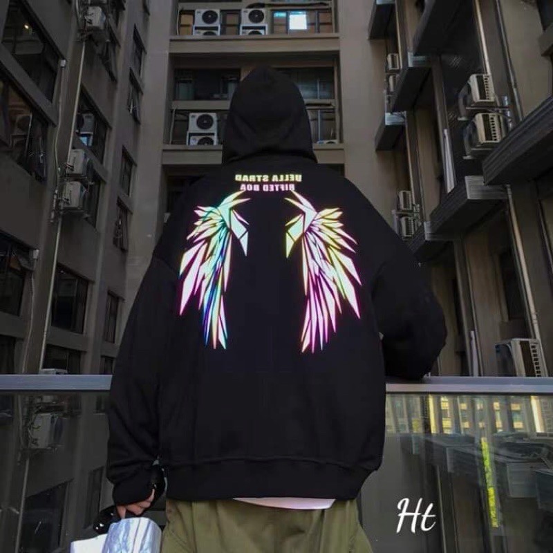 Áo hoodie phản quang 7 màu đôi cánh thiên thần thuỷ tinh