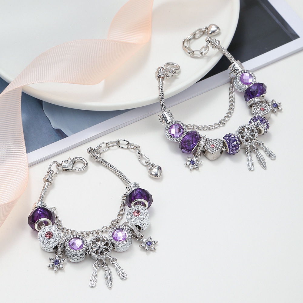 Vòng Đeo Tay Màu Tím Hình Dreamcatcher Lục Giác Thời Trang Cho Nữ