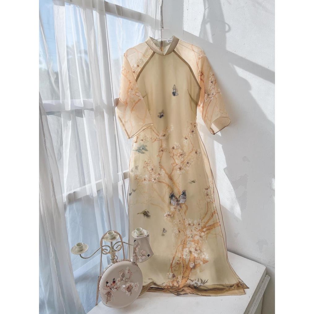 Áo Dài Cách Tân Voan Tơ In 4 Tà Cao Cấp