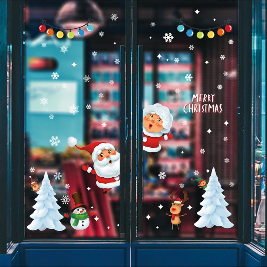 Decal trang trí Tường Noel - Ông Bà già Thông trắng đón lễ