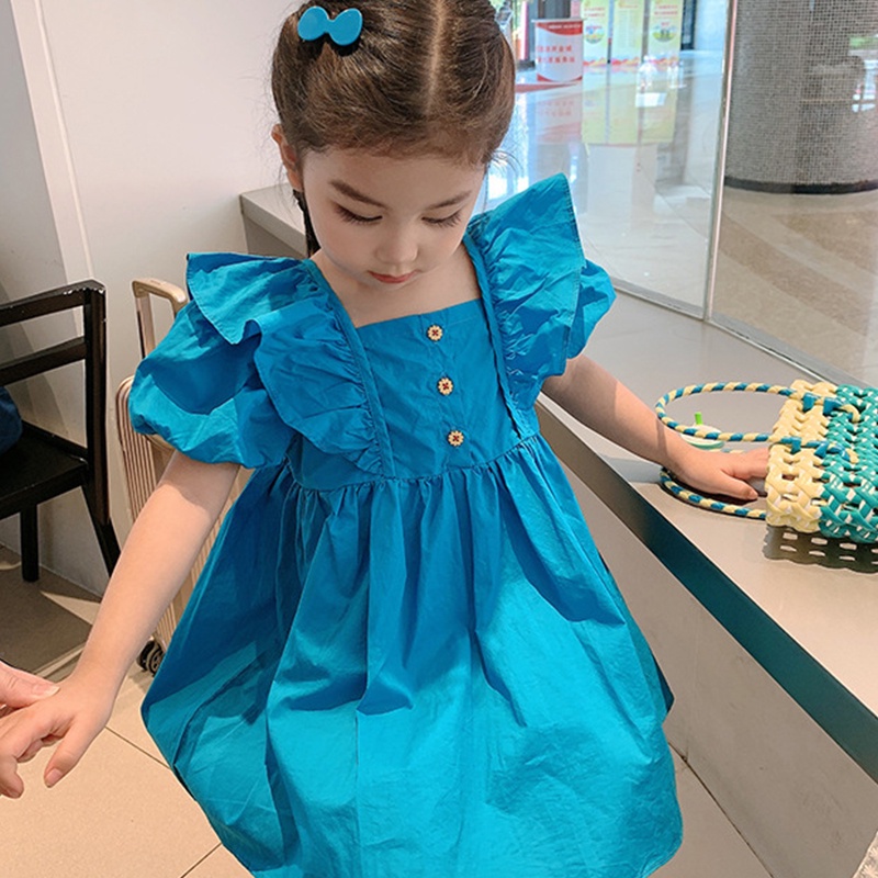 Đầm Tay Phồng Chất Liệu Cotton Phong Cách Phương Tây Cho Bé Gái