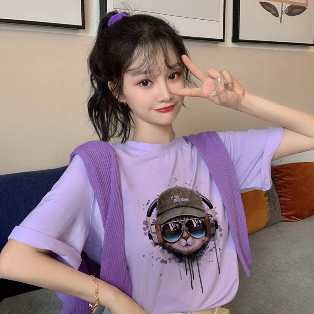 Áo Thun Tay Lỡ In Nhiệt Mèo Nghe Nhạc Unisex chất Cotton phong cách Ulzzang ATIN52 - Áo Phông unisex Cotton cao cấp | BigBuy360 - bigbuy360.vn