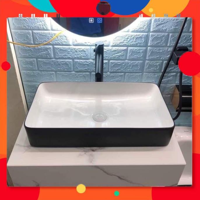 Chậu rửa mặt lavabo đặt bàn chữ nhật thương hiệu SANTO - bảo hành 10 năm men sứ .