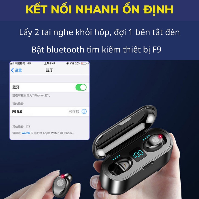 Tai nghe Bluetooth AMOI F9 TWS 5.0 bản QUỐC TẾ không dây chạm cảm ứng chống nước IPX5 chống ồn pin dự phòng 2500mAh