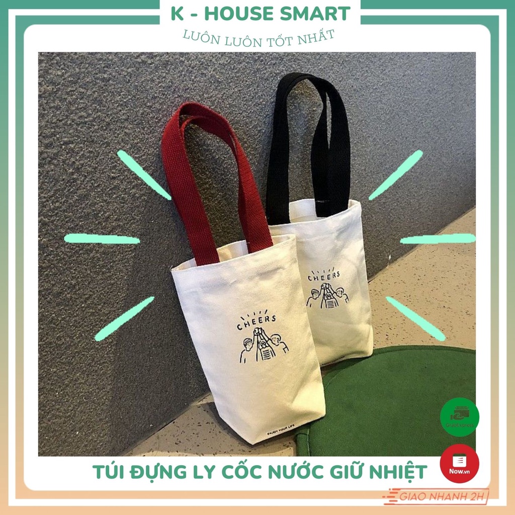 Túi vải đựng ly cốc nước bình giữ nhiệt, tui tote đựng trà sữa đẹp K - housesmart