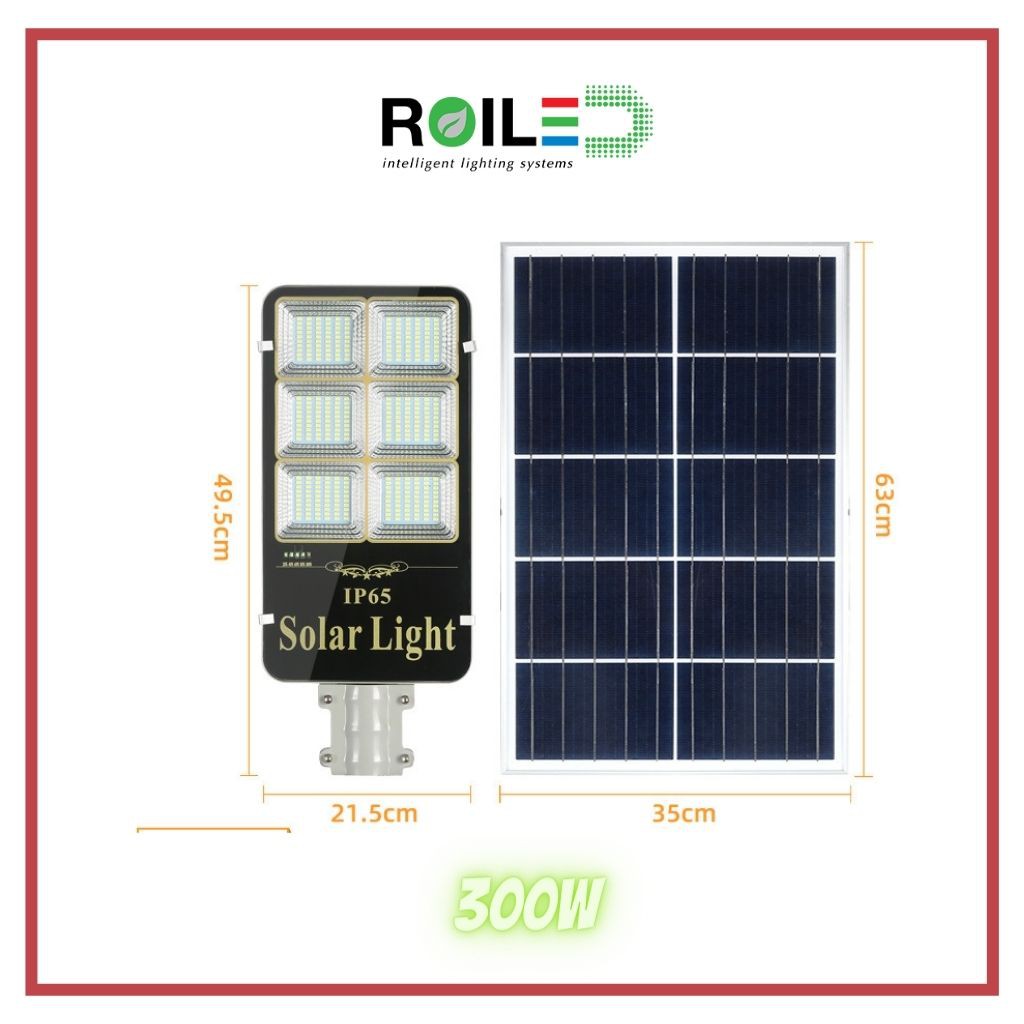 Đèn đường năng lượng mặt trời ROILED RA 300W cao cấp sáng trên 12h thumbnail
