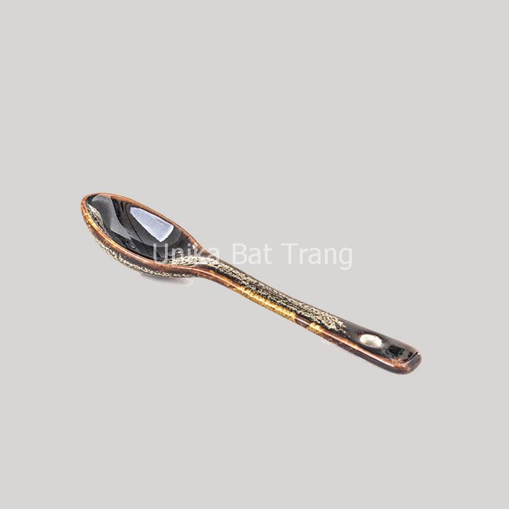 Thìa Cafe Men Gấm Vàng - Thìa Cafe Sứ Đẳng Cấp - Gốm Sứ Bát Tràng