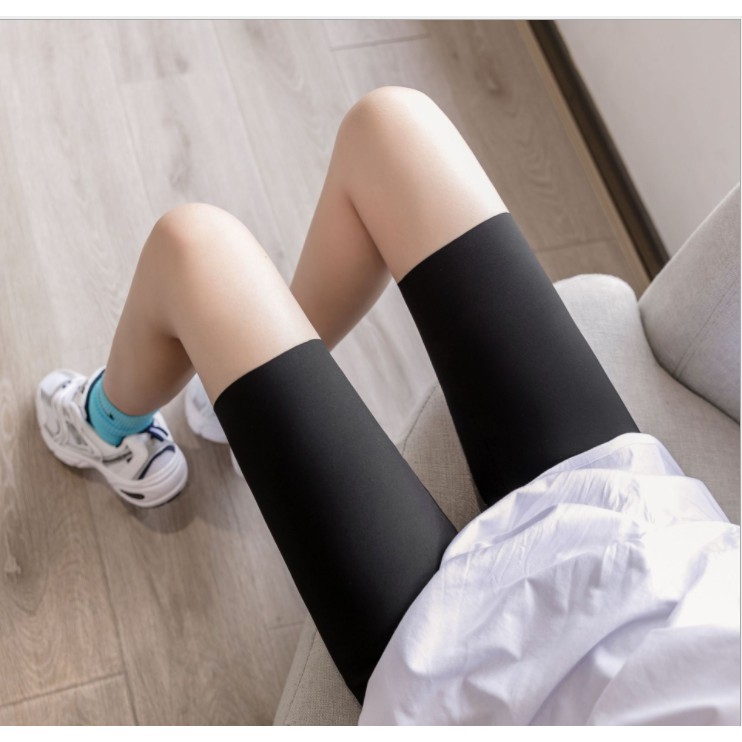 Quần legging lửng nữ nâng mông cạp cao dài đến đùi dáng ngố tập thể thao màu đen cao cấp M03