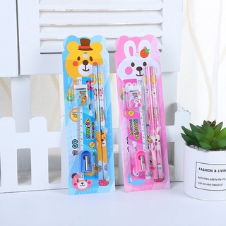 Bộ dụng cụ học tập 5 món bút chì,thước kẻ cute,gọt bút chì,gôm tẩy bút chì_quà tặng học sinh