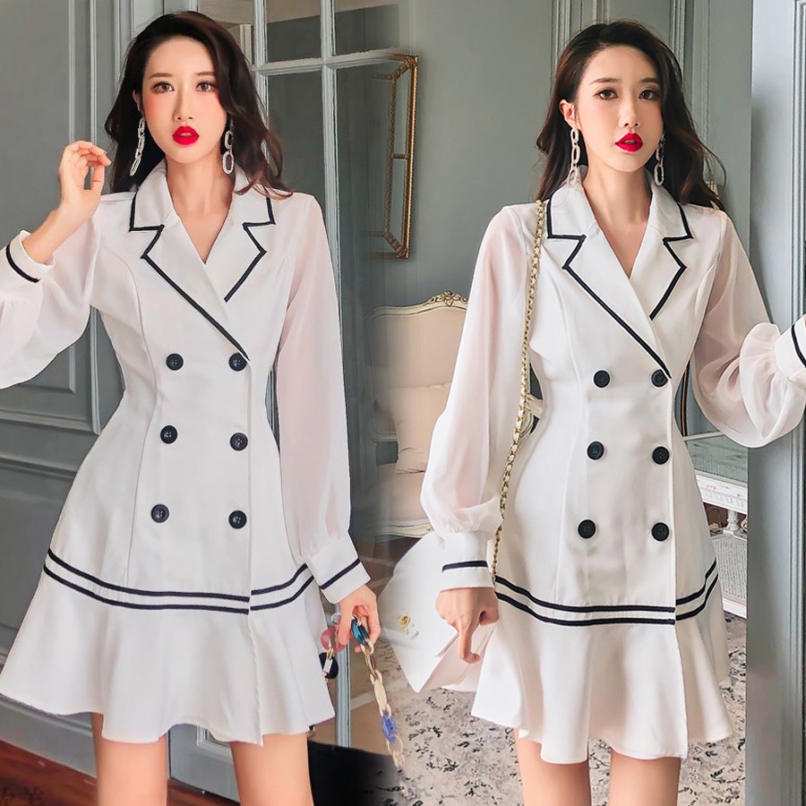 Đầm cổ vest tay phối voan - VBEO211