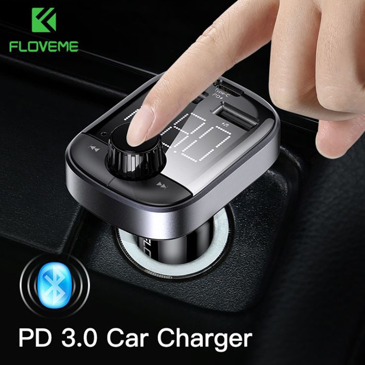 Tẩu sạc nhanh xe hơi ô tô FLOVEME mới PD 3.0 nút điện thoại rảnh tay
