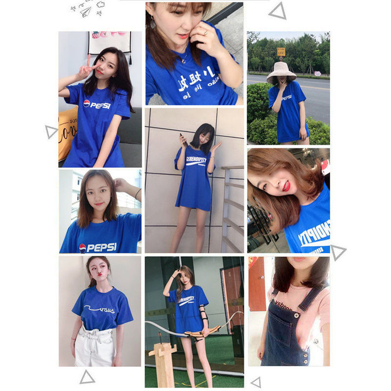 Blue T-shirt women's Korean version loose Harajuku fashion brand letter printing short sleeve lower garment missing Miss sister T-shirt summer