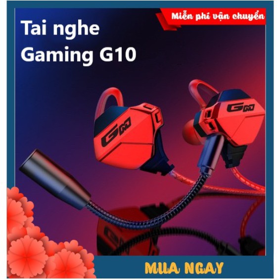 Tai Nghe Nhét Tai Chống Ồn Gaming G10 Cao Cấp Siêu Ngầu Dùng Cho Cả Máy Tính, Điện Thoại, Có Mic Rời - Tặng Bộ Phụ Kiện