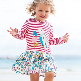 (9-12kg)Mã S0521 váy dài tay thêu đắp hình sinh động đáng yêu cho bé gái của Little Maven