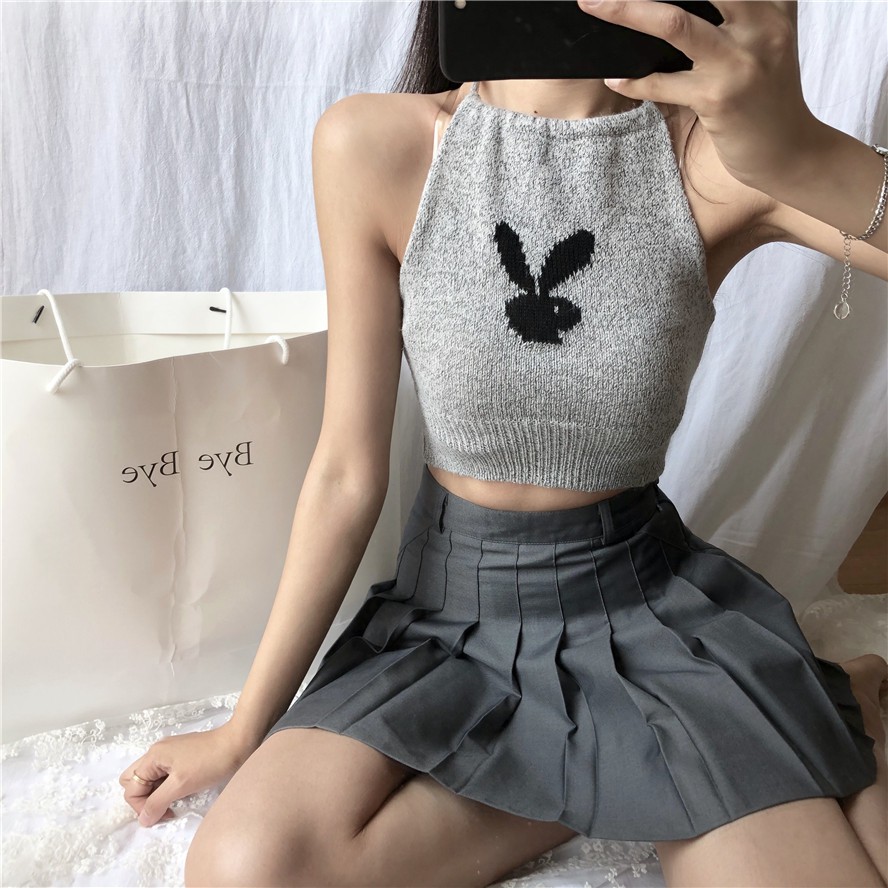 Áo yếm cột cổ len croptop hở lưng thỏ gợi cảm dáng ôm ulzzang ( 3 màu )