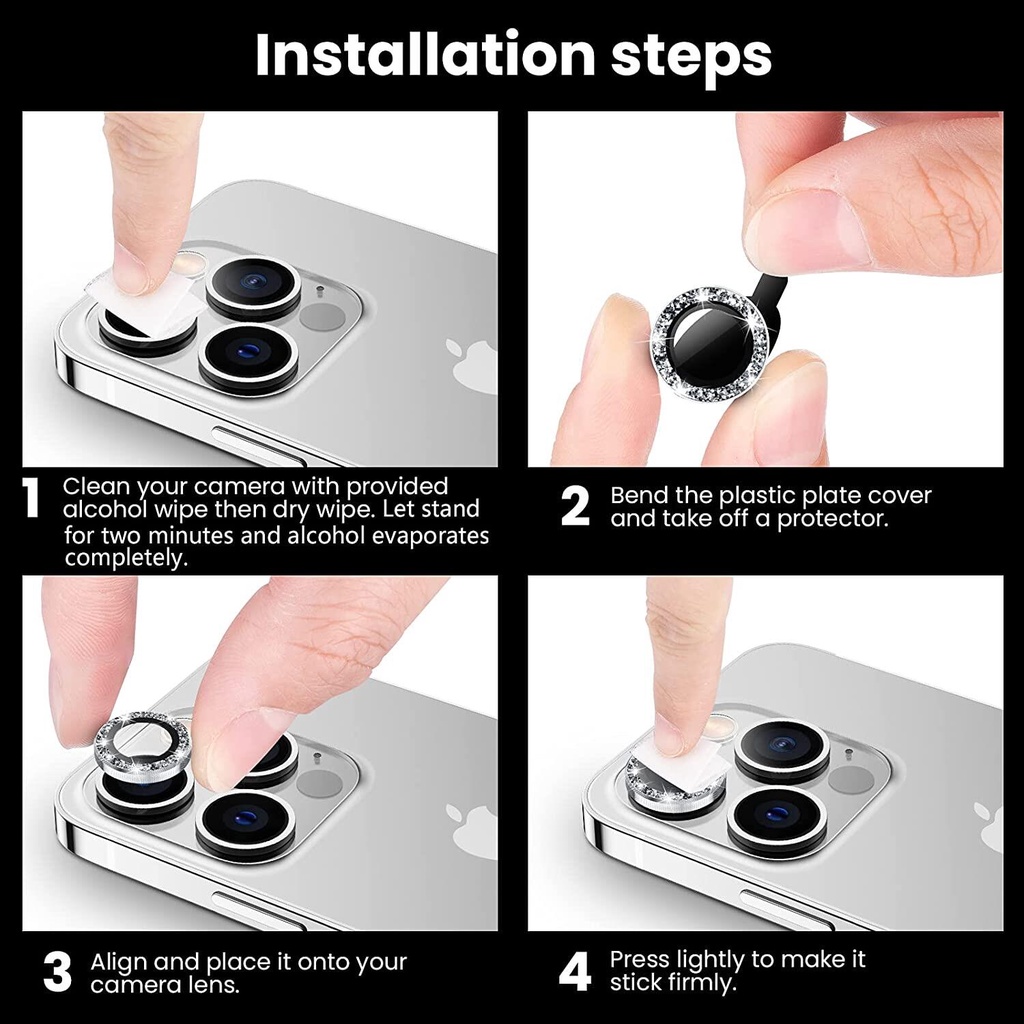 Khung Bảo Vệ Ống Kính Máy Ảnh Đính Kim Cương Lấp Lánh Cho iPhone 14 13 12 11 Pro Max 13 Pro Max