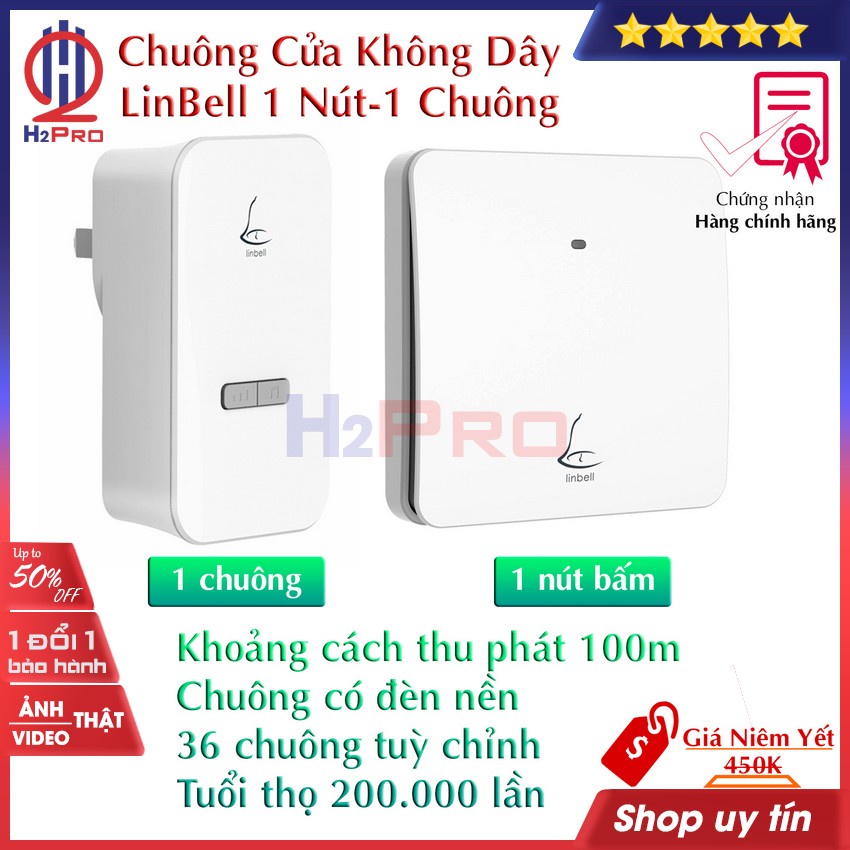 Chuông cửa không dây thông minh LinBell H2pro cao cấp 1 Nút-2 Chuông hoặc 1 Chuông (1 bộ), chuông cửa không dây giá rẻ