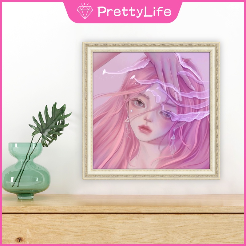 Bộ tranh đính đá 5D họa tiết cô gái &amp; hoa độc đáo DIY 30x30cm/40x40cm/50x50cm