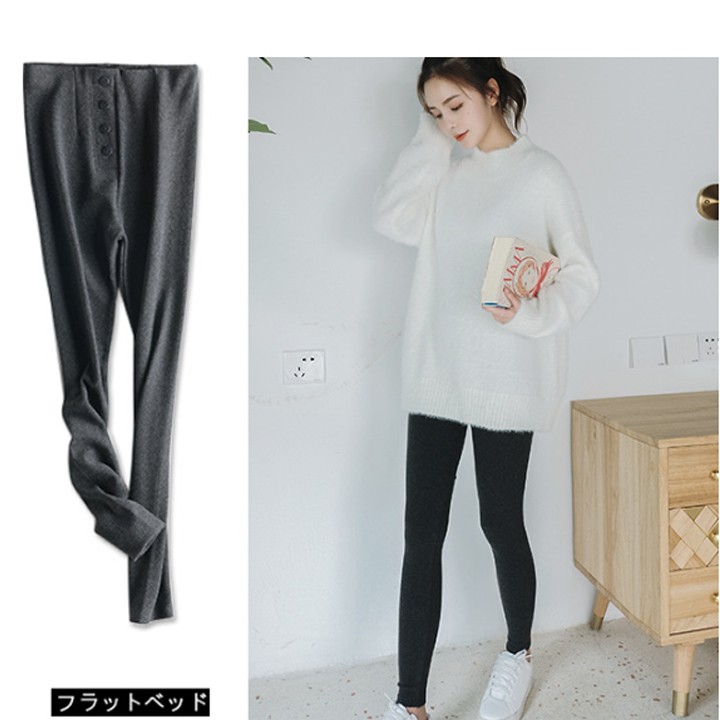 Quần Tregging Legging Cạp Cao Đính 5 Cúc - Hàn Quốc