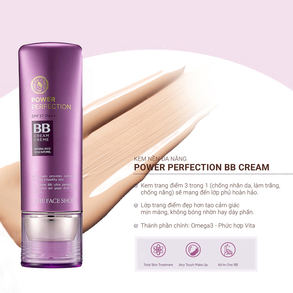 Kem Nền Trang Điểm THEFACESHOP Power Perfection BB Cream SPF37 PA++ V201 40G