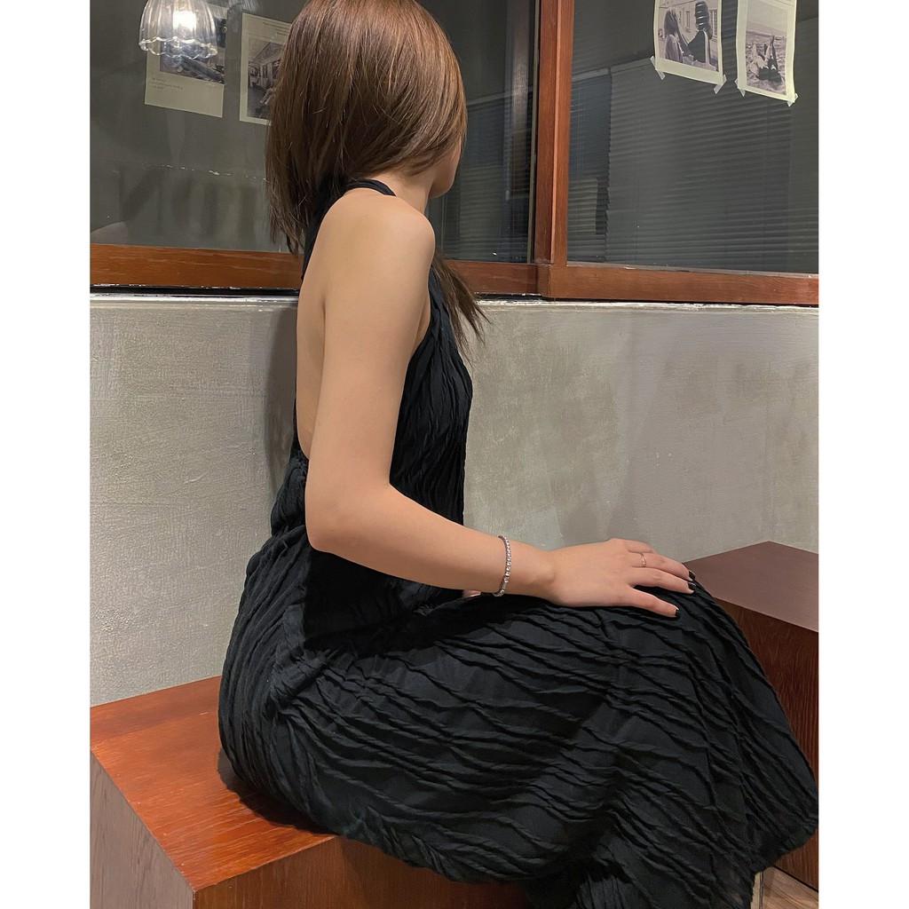WHITELAZZ | Đầm yếm dáng suông màu đen - Lana Halter-neck Dress