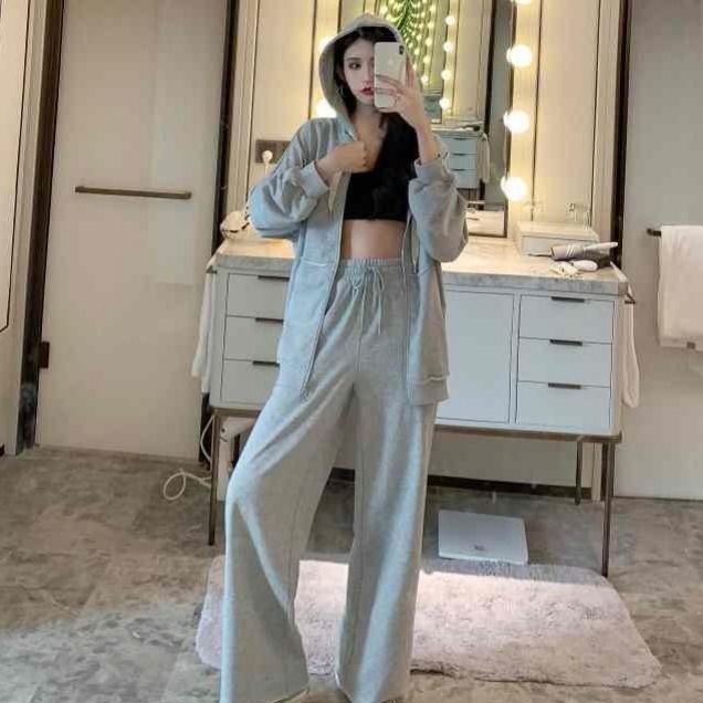 Bộ Áo Sweater Ngắn Dáng Ôm Phối Quần Dài Ống Rộng Thời Trang 2022 Cho Nữ