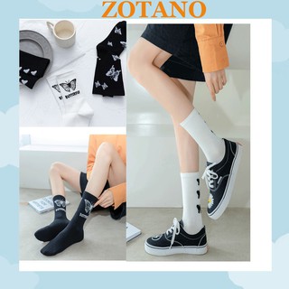 Set 5 đôi Vớ cao Zotano cổ unisex màu đen trắng hoạ tiết bướm butterfly TN38