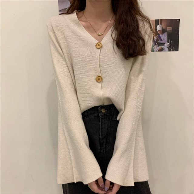 Áo cardigan tay loe màu be DK020