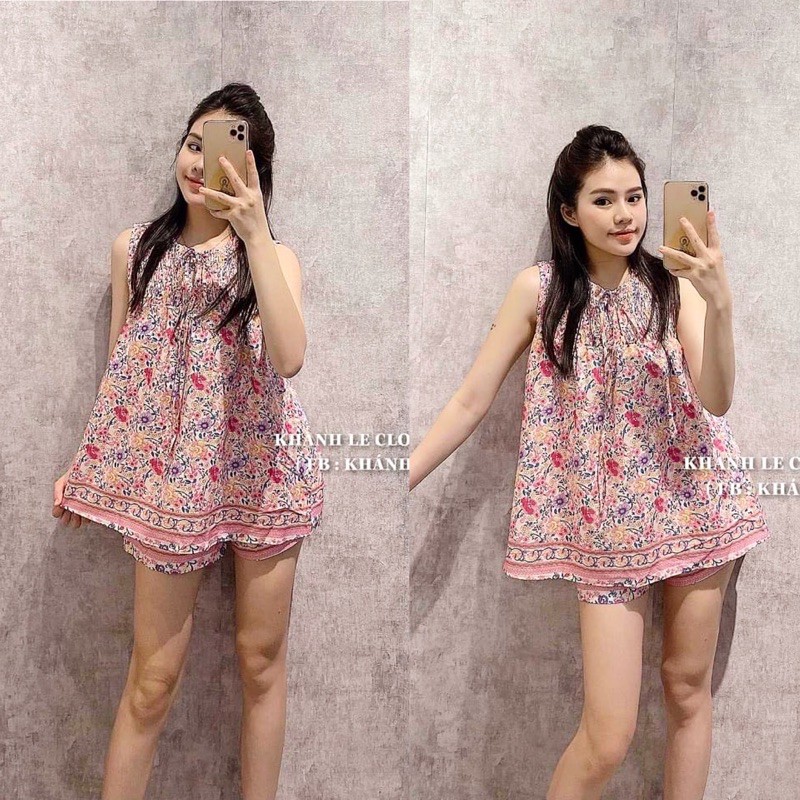Bộ sát nách nữ hoa hồng bộ mặc nhà cộc SE0021