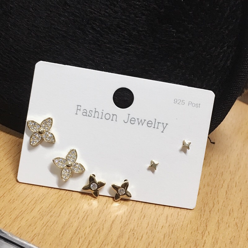 Bông Tai Cao Cấp Khuyên Tai Nụ Combo vỉ 3 Đôi Bạc 925