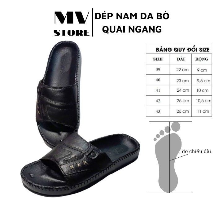 Dép nam, dép quai ngang nam da bò đế lõm may viền cao cấp DT15