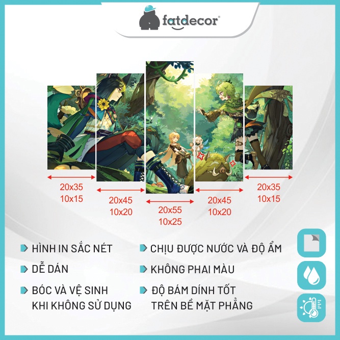 Tranh dán tường Genshin Impact - Set 5 poster decal anime trang trí phòng đẹp