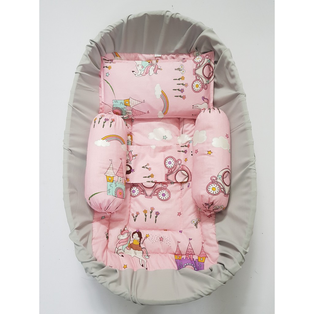 Bộ nôi tre đặt võng đầy đủ gồm Nôi tre,nệm lót nôi, Gối và bộ chặn Viet Kids vải cotton Hàn Quốc cao cấp