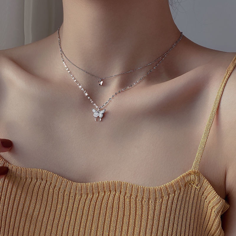 Vòng cổ Hai Lớp Hình Bướm Đính Đá Thời Trang Dành Cho Nữ